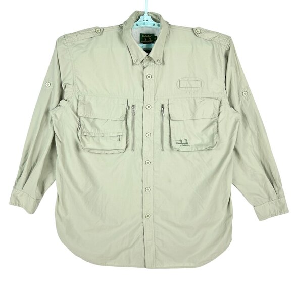 Cabelas Guidewear Men's Light Green Nylon Fishing Shirt XL Pockets & Button Tabs - Picture 1 of 7